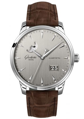 Senator Excellence Panorama Date Moonphase Stainless Steel / Grey / Alligator / Pin