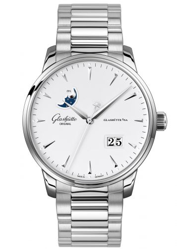 Senator Excellence Panorama Date Moonphase Stainless Steel / Silver / Alligator / Folding