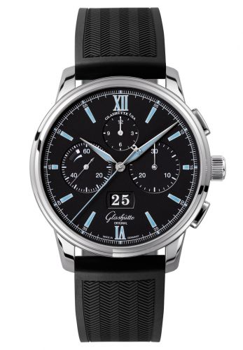 Senator Chronograph Panorama Date Stainless Steel / Black / Rubber / Pin