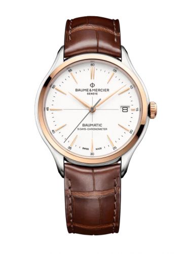 Clifton Baumatic Stainless Steel / Red Gold / White / Strap / COSC