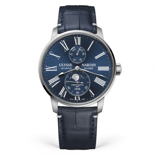 Marine Torpilleur Moonphase Stainless Steel / Blue / Alligator