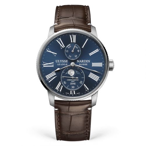 Marine Torpilleur Moonphase Stainless Steel / Blue / Alligator