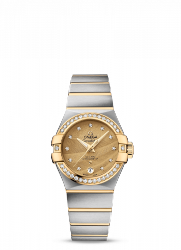 Constellation Co-Axial 27 Brushed Stainless Steel / Yellow Gold / Diamond Bezel / Champagne Feather