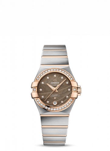 Constellation Co-Axial 27 Brushed Stainless Steel / Red Gold / Diamond / Brown Feather