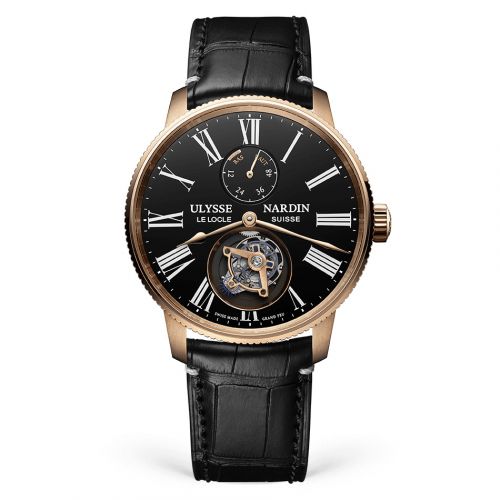 Marine Torpilleur Tourbillon Rose Gold / Black Enamel / Alligator