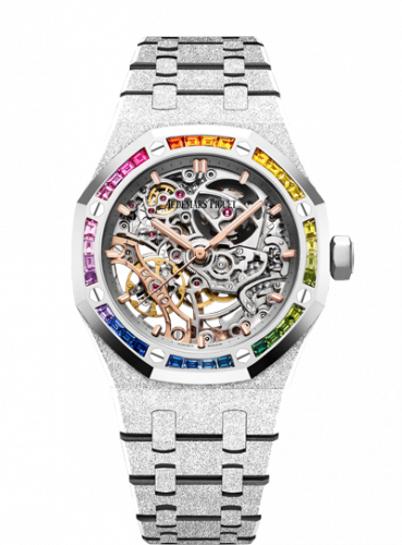 Royal Oak 37 Double Balance Wheel Openworked Frosted White Gold / Rainbow