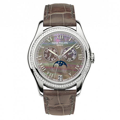 Annual Calendar 4936 White Gold Diamond Black Mother of Pearl
