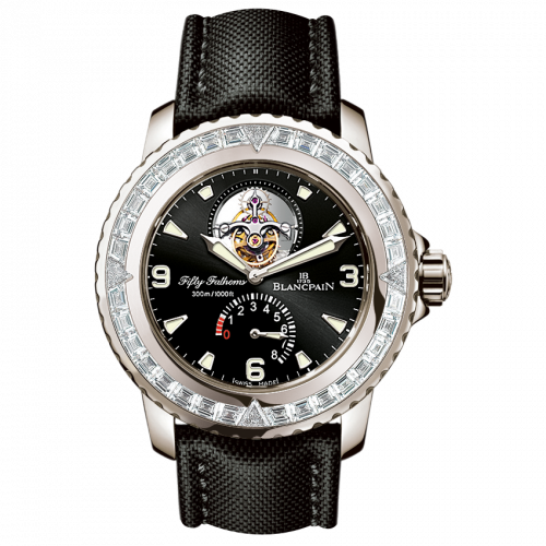 Fifty Fathoms Tourbillon 8 Jours White Gold / Diamonds / Black Canvas
