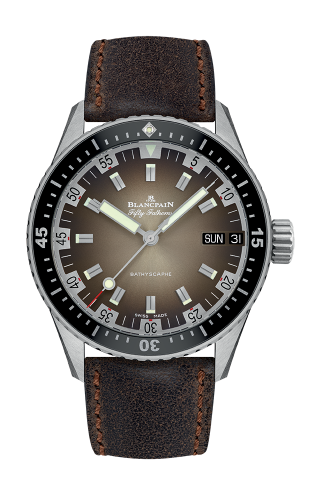 Fifty Fathoms Bathygraphe Jour Date 70’ Stainless Steel / Brown / Darkbrown Calf