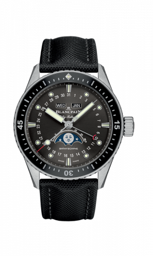 Fifty Fathoms Bathygraphe Quantième Complet Black / Grey / Black Canvas