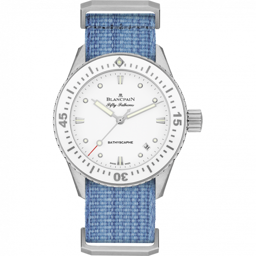 Fifty Fathoms Bathyscaphe Stainless Steel / White / Jeans Nato