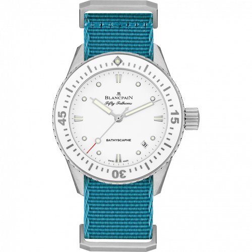 Fifty Fathoms Bathyscaphe Stainless Steel / White / Baby Blue Nato