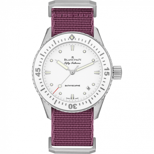 Fifty Fathoms Bathyscaphe Stainless Steel / White / Bordeaux Nato