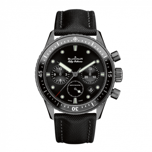 Fifty Fathoms Bathyscaphe Flyback Chronograph Black Ceramic / Black / Black Canvas