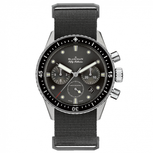 Fifty Fathoms Bathyscaphe Flyback Chronograph Stainless Steel / Grey / Black Nato