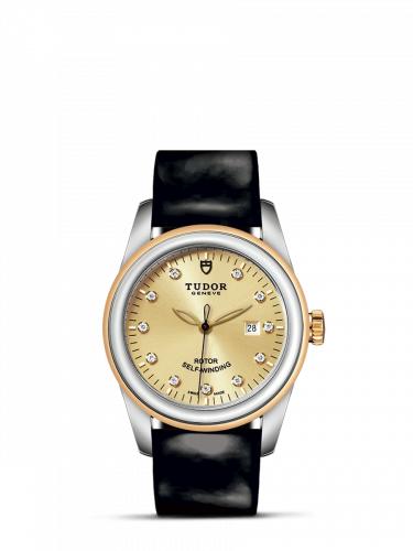 Glamour Date 31 Stainless Steel / Yellow Gold / Champagne-Diamond / Strap