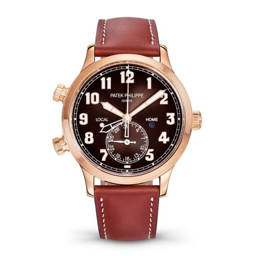 Calatrava Pilot Travel Time 5524 Rose Gold / Brown