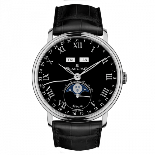 Villeret Quantieme Complet 8 Jours White Gold / Black Enamel