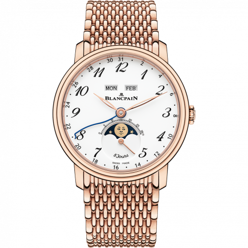 Villeret Quantieme Complet 8 Jours Red Gold / Enamel Arabic / Bracelet
