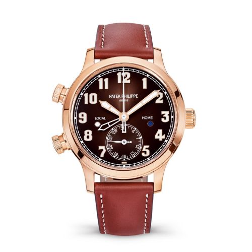Calatrava Pilot Travel Time 7234 Rose Gold / Brown