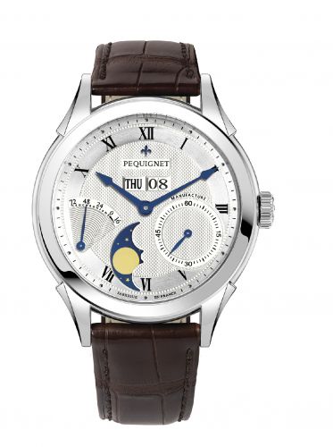 Rue Royale Moonphase Stainless Steel / Silver Guilloche / Brown Alligator