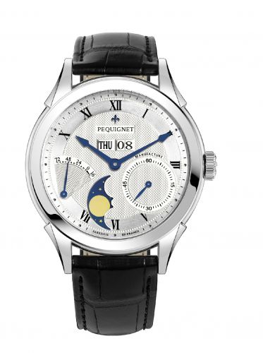 Rue Royale Moonphase Stainless Steel / Silver Guilloche / Black Alligator