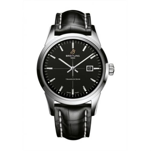Transocean Date Stainless Steel / Black / Croco / Pin