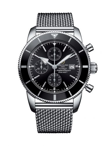 Superocean Heritage II 46 Chronograph Stainless Steel / Black / Black /  Milanese