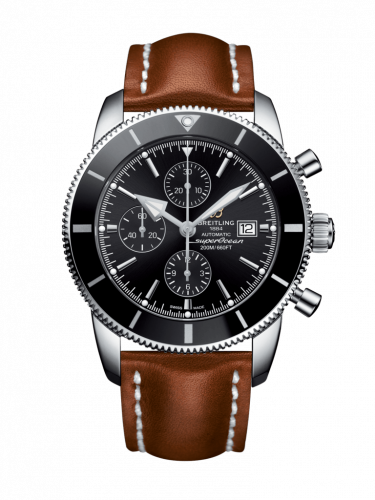 Superocean Heritage II 46 Chronograph Stainless Steel / Black / Black /  Calf / Folding