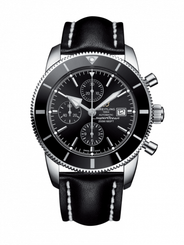 Superocean Heritage II 46 Chronograph Stainless Steel / Black / Black /  Calf / Folding