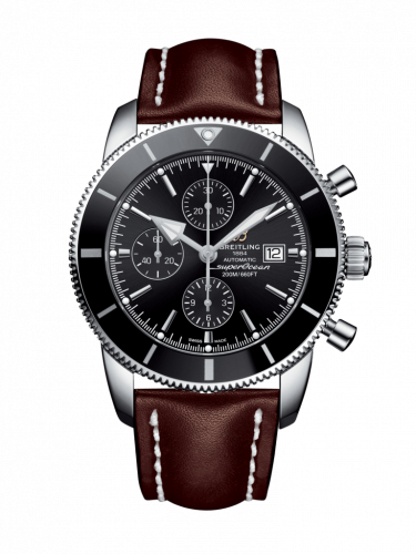 Superocean Heritage II 46 Chronograph Stainless Steel / Black / Black /  Calf / Folding
