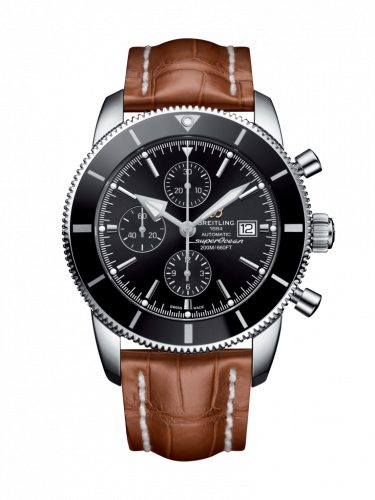 Superocean Heritage II 46 Chronograph Stainless Steel / Black / Black /  Croco / Folding