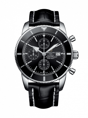 Superocean Heritage II 46 Chronograph Stainless Steel / Black / Black /  Croco / Folding