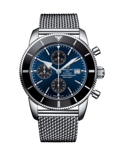 Superocean Heritage II 46 Chronograph Stainless Steel / Black / Blue /  Milanese