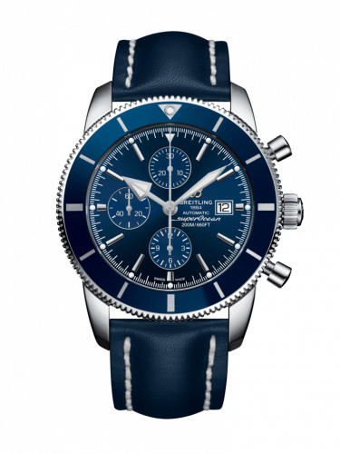 Superocean Heritage II 46 Chronograph Stainless Steel / Blue / Blue /  Calf / Folding