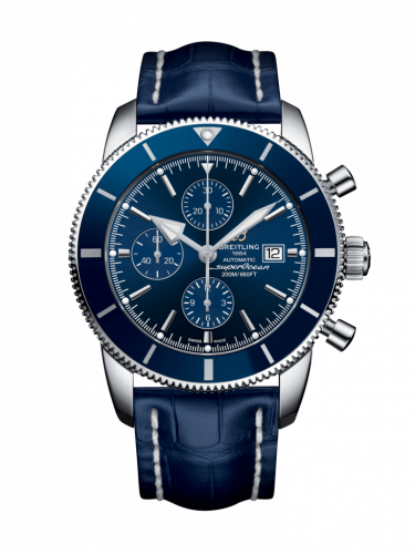 Superocean Heritage II 46 Chronograph Stainless Steel / Blue / Blue /  Croco / Folding
