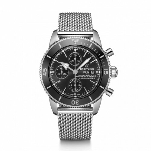 Superocean Heritage II Chronograph 44 Stainless Steel / Black / Milanese