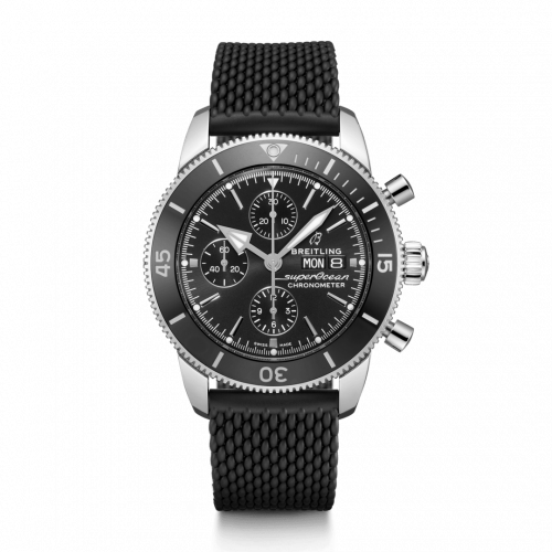 Superocean Heritage II Chronograph 44 Stainless Steel / Black / Rubber / Folding