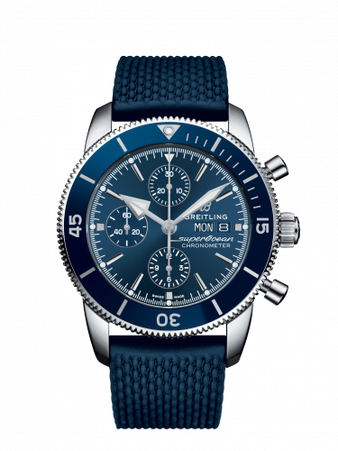 Superocean Heritage II Chronograph 44 Stainless Steel / Blue / Rubber / Folding