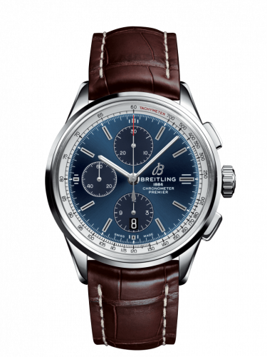 Premier Chronograph 42 Stainless Steel / Blue / Croco Brown / Folding
