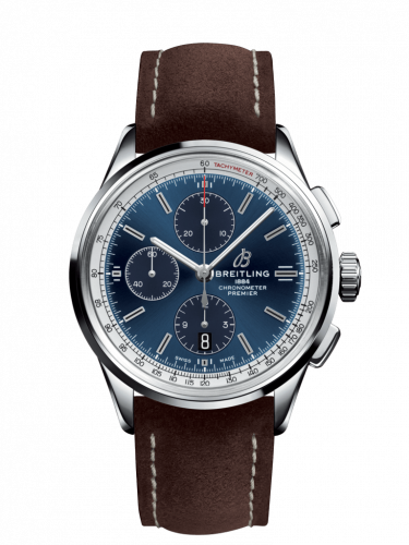 Premier Chronograph 42 Stainless Steel / Blue / Nubuck Brown / Folding