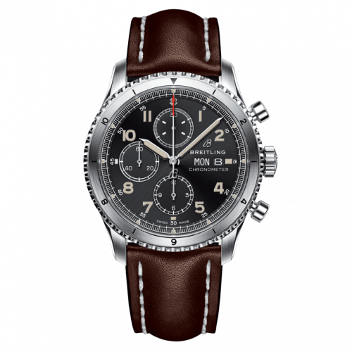Aviator 8 Chronograph 43 Stainless Steel / Black / Calf / Pin