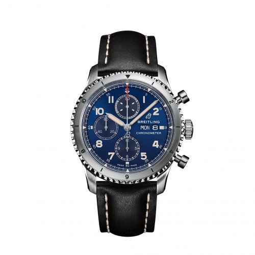 Aviator 8 Chronograph 43 Stainless Steel / Blue / Calf / Folding