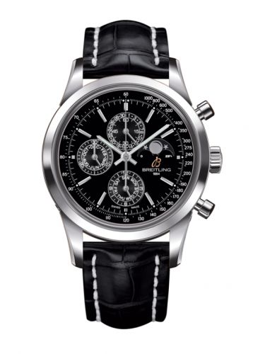 Transocean Chronograph 1461 Stainless Steel / Black / Croco / Pin