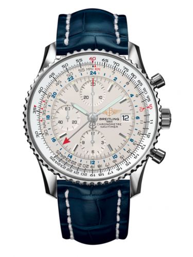 Navitimer World Stainless Steel / Silver / Croco / Pin