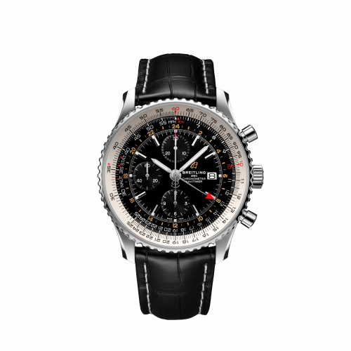 Navitimer 1 Chronograph GMT Stainless Steel / Black / Croco / Folding