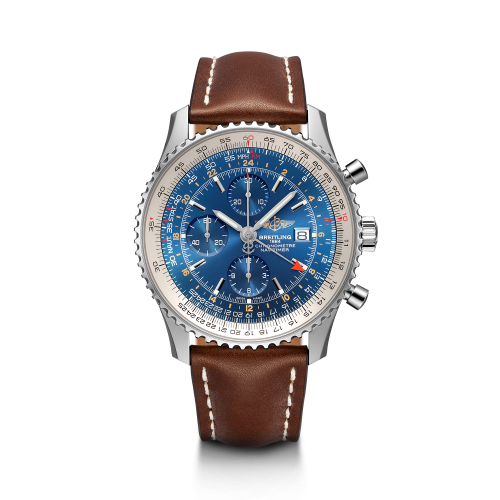 Navitimer World Stainless Steel / Blue / Calf / Pin