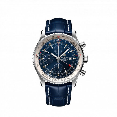 Navitimer 1 Chronograph GMT Stainless Steel / Blue / Croco / Pin