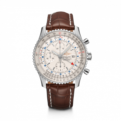 Navitimer World Stainless Steel / Silver / Croco / Pin