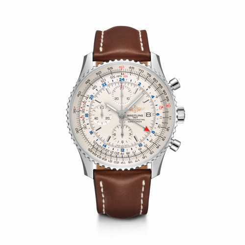 Navitimer World Stainless Steel / Silver / Calf / Pin